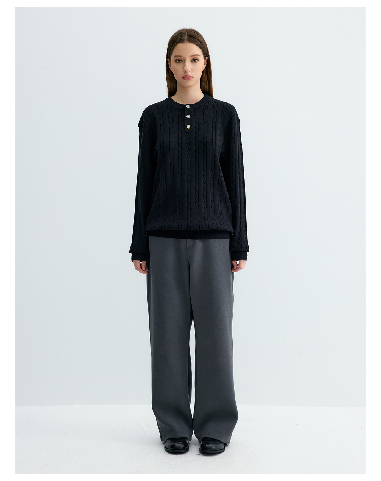 UNF Cable-Knit Henley Sweater