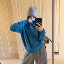 实拍2025秋冬韩国东大门设计感独特针织衫单排扣软糯毛衣外套上衣