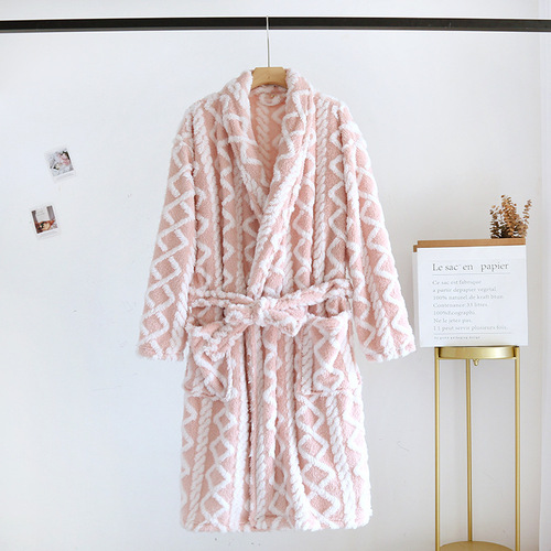 Couple's Flannel Robe for Autumn/Winter, Thick and Warm, Unisex Bath Robe, Plus Size Pajamas, Simple Home Wear, New Arrival