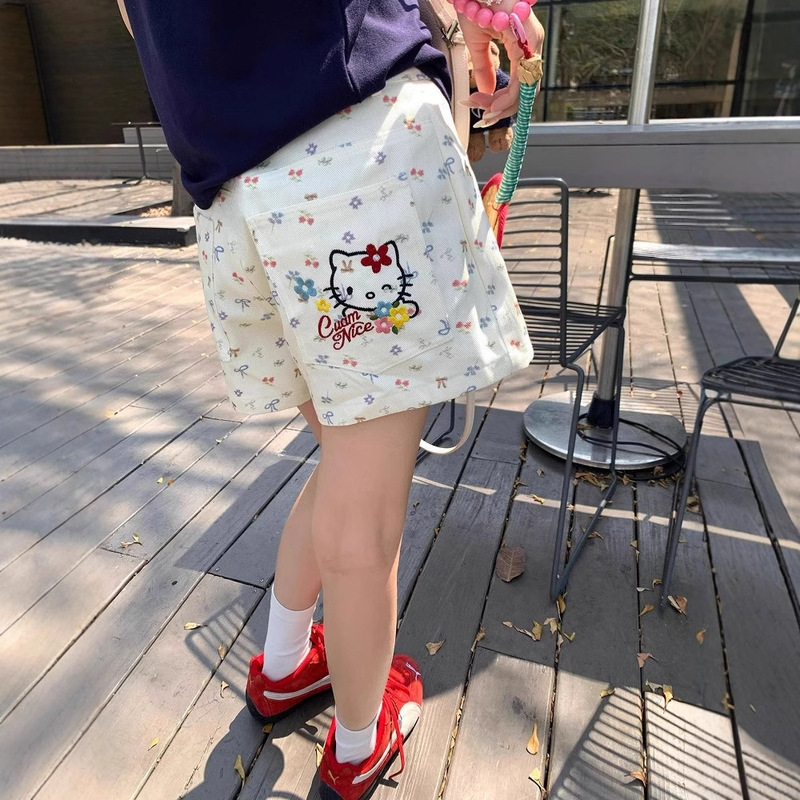 American Retro Denim Shorts Women's Summer 2025 New Sweet Cool High Waist Slimming Wide Leg Pants Casual Hip Hot Pants