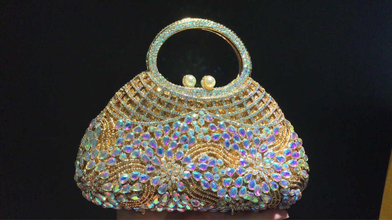 Túi clutch nữ đính đá rhinestone dự tiệc, xách tay kiêm đeo chéo có sức chứa lớn — Đế Vàng Kim Cương chi tiết 7