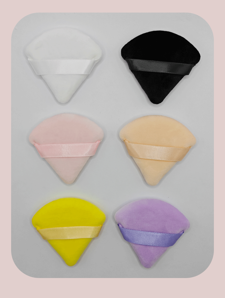 Venta caliente transfronteriza soplo de triángulo en forma de abanico polvo de miel en polvo seco polvo corto de terciopelo flocado soplo de cristal super suave maquillaje soplo