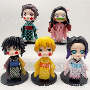 New 5 Demon Slayer Figurines Q Version Kimono Tanjiro Nezuko Zenitsu Butterfly Ninja Doll Ornaments