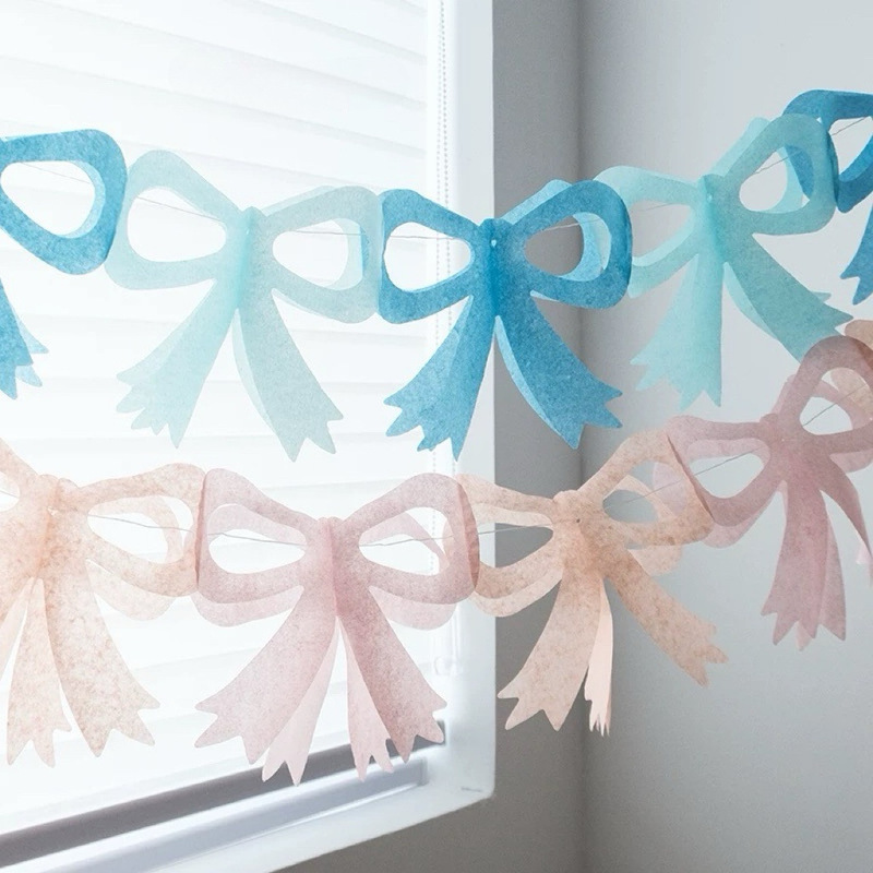 Korean Ballet-Style Blue and Pink Bow Paper Streamers Birthday Party Decoration Props for Photos Korean Ballet-Style Blue and Pink Bow Paper Streamers Birthday Party Decoration Props for Photos
