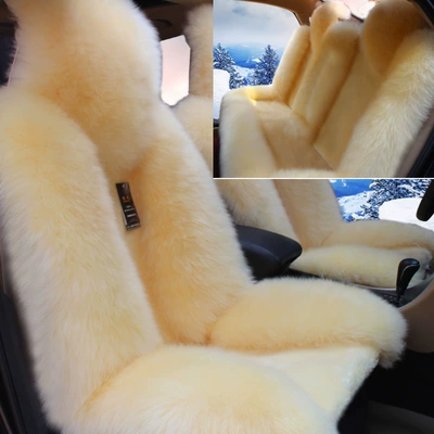 Winter wool car seat cushion plush seat cover pure wool long hair winter wool pad warm thickened car mat popular online (Universal seat cover) - grand-ambition-in-beige-the-vehicle-has-five-seats