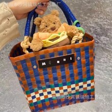 新款大容量编织菜篮子包海边度假沙滩包2025PVC手工编织包手提包l