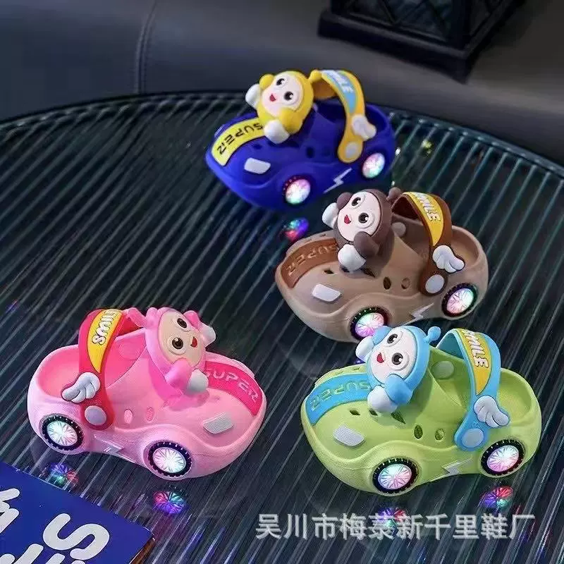[Мягкая нескользящая подошва] Детские тапочки с подсветкой Детские светящиеся автомобильные сандалии с рисунком Eggman Baotou Q03 + 1