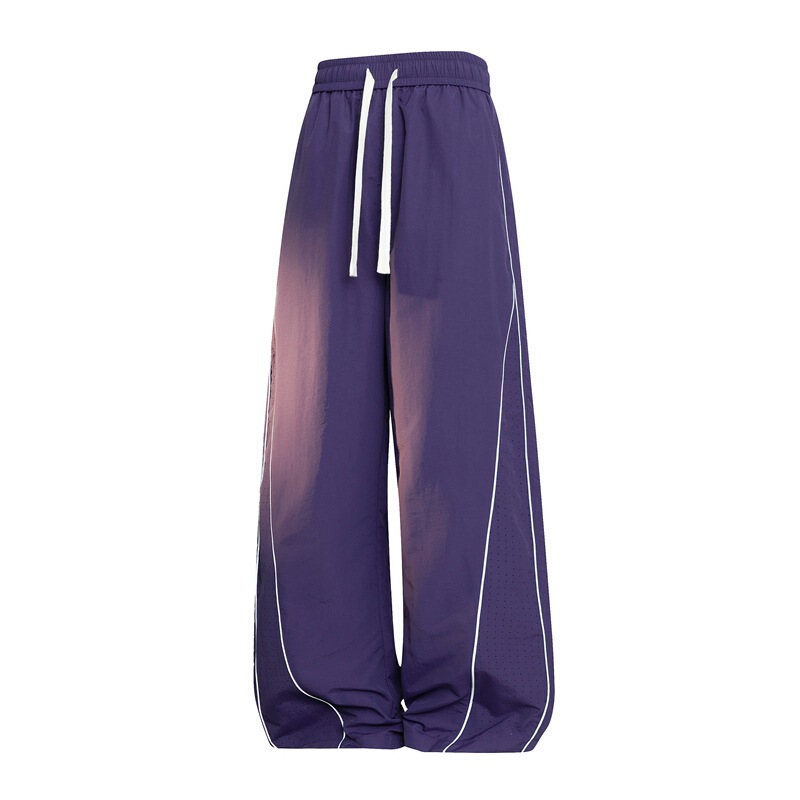 Cross-Border Foreign Trade American-Style Ice Silk Mesh Sports Pants for Men, High Street Style Reflective Stripe Straight-Leg Pants, Trendy Brand Loose Wide-Leg Pants