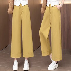 トレンドi新作2025女性用9点パンツ、小柄な人向けの夏用薄手ワイドパンツ、ミッドウエスト、ゆったり、スリム、ストレート