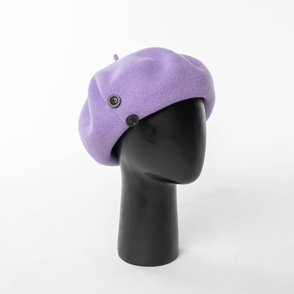 Autumn and winter fashion casual warm button decoration plus large elastic sweatband wool beret painter trendy hat_viptrois.com