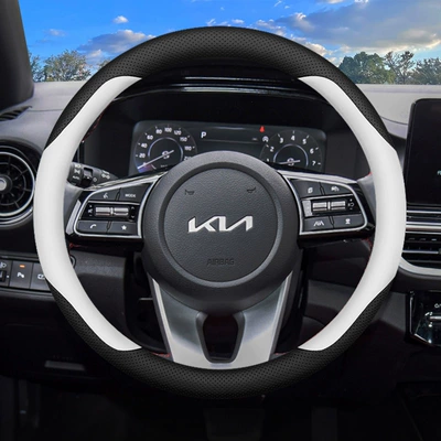 K2 Steering Wheel Cover, Steering wheel cover - round-type-black-and-white-genuine-leather-ultra-thin-model-other