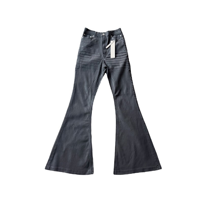 Ro Goth Style Distressed Washed Black and Gray Coated Waxed Pants High Street Slimming Look Micro-Flared Stacked Jeans for Men