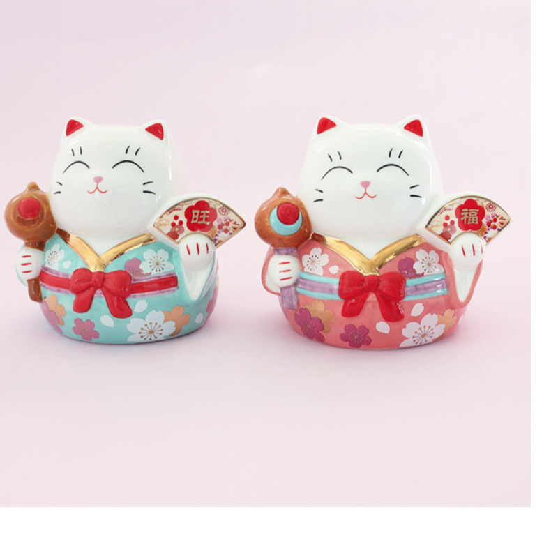estilo japonés para atraer la fortuna gatos personalidad cerámica adornos de escritorio creativos lindos amigos caja de regalo de cumpleaños con almohadilla de alta temperatura