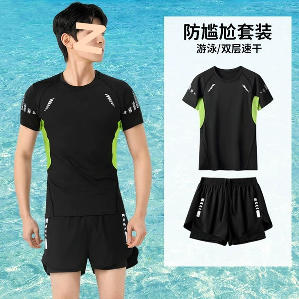 Black trousers, set, with short sleeve