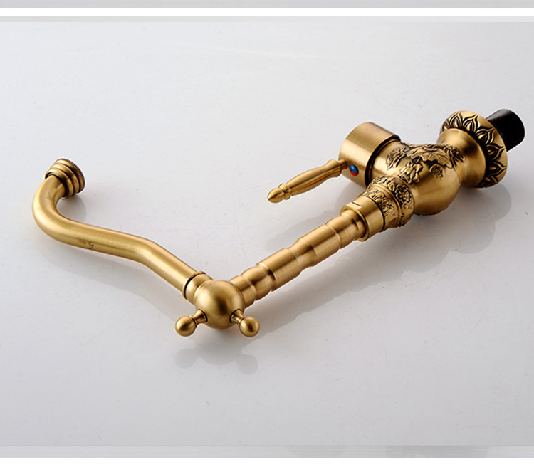 European-style antique thickened full copper carved kitchen faucet, bathroom washbasin, cold and hot water dual household underfloor basin undefined