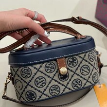 tory女包工厂直供批发牛皮帆布斜跨老花盒子包tb