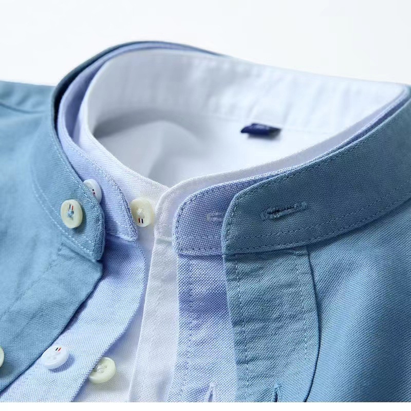 New Pure Cotton Stand Collar Oxford Long-Sleeved Shirt Men's Spring and Autum Casual Pure Color Cotton Non-Iron Shirt Men's Clothing