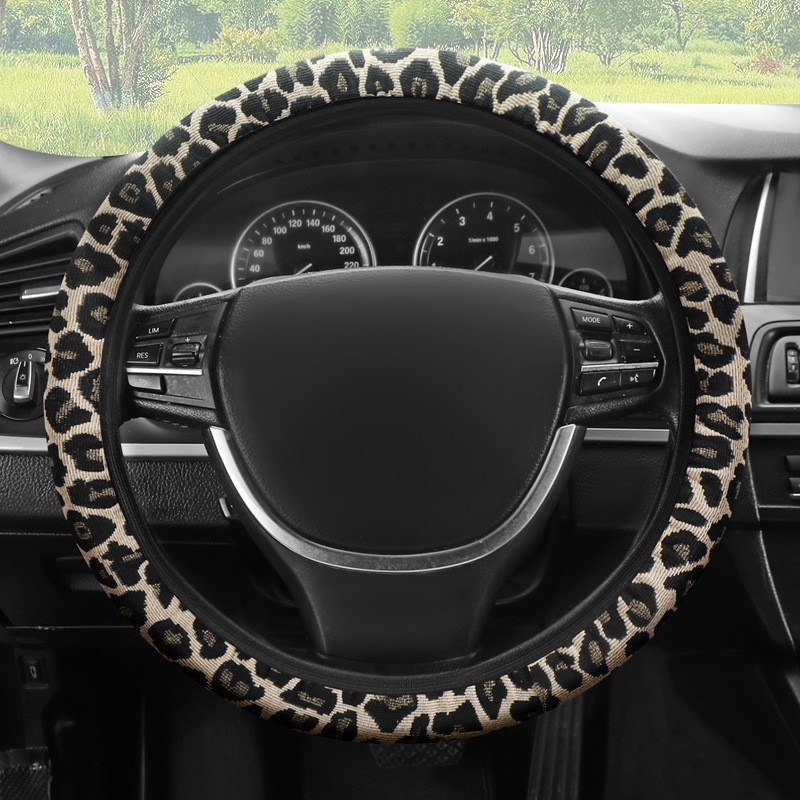 Cotton and Linen Fabric Leopard Print Steering Wheel Cover Without Inner Ring, Suitable for All Seasons, Car Handle Cover, Cross-Border Wholesale, Dropshipping