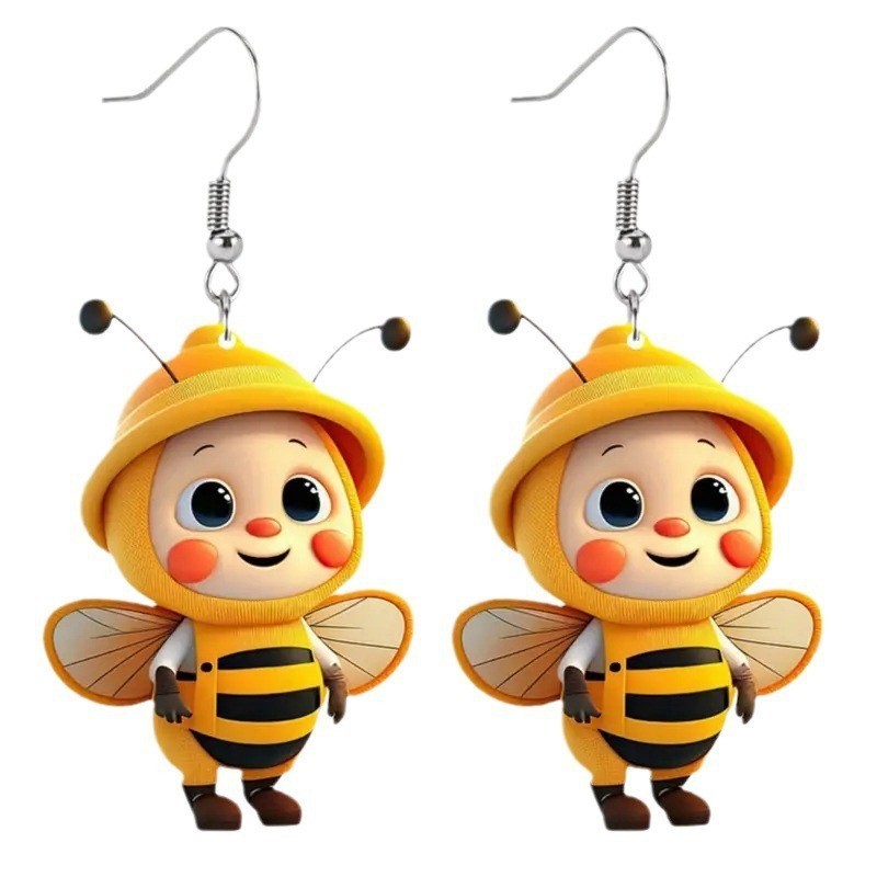 国境を越えた売れ筋の魅力的でかわいい小さな蜂のアクリルイヤリング、春と夏の新しいギフト用の漫画のイヤリング|undefined