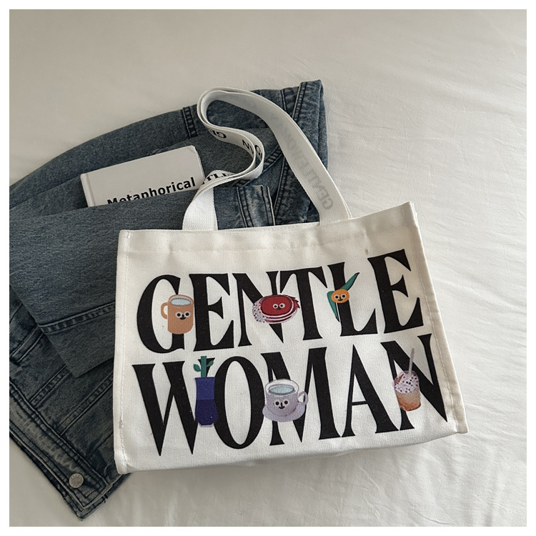 Large-capacity letter canvas bag 2025 new style ins printed versatile shoulder bag for commuting and portable ladies' tote bag undefined