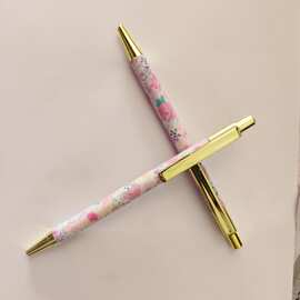 厂家制作销售热转印塑料花模按动笔款广告圆珠笔可做金色复古美工
