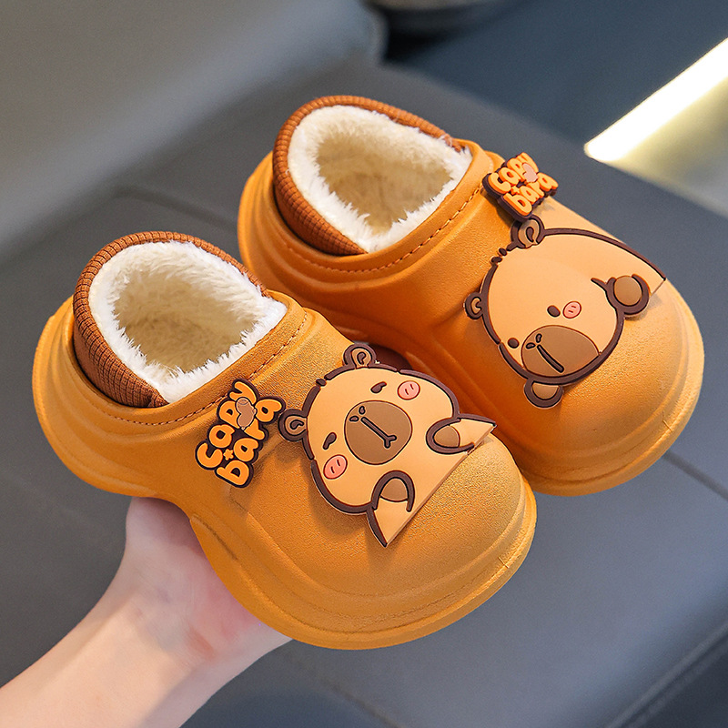 Zapatillas de algodón para niños Capibara, zapatillas de algodón de invierno para niños y niñas, cálidas y impermeables para padres e hijos, bolsas para niños mayores, zapatos de algodón