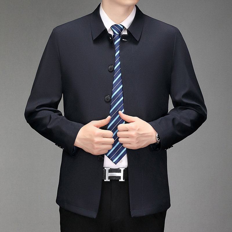 Classic Car High-End Men's Wool Mulberry Silk Jacket Spring and Autumn Dad Wear Business Casual Executive Button Loose