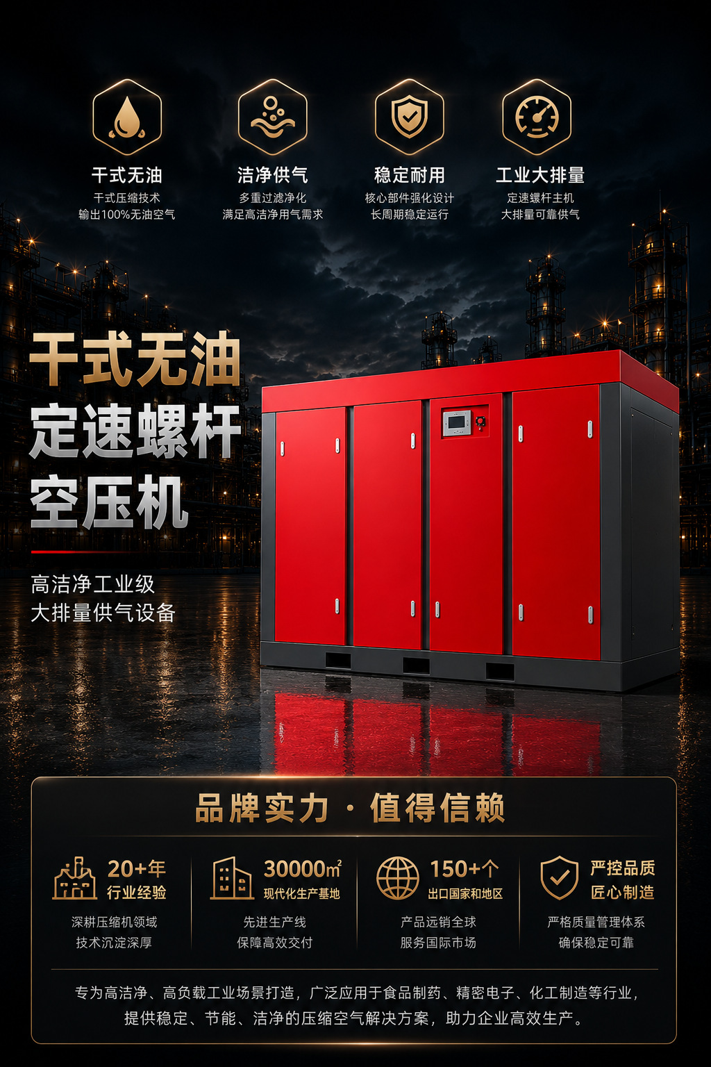 Solant Oil-Free Dry-Type Variable Frequency Screw Air Compressor 37-315Kw Industrial-Grade Energy-Saving Air Compressor