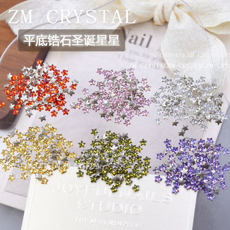 Zm Zircon New Super Flash Flats Bottom Christmas Star Nail Art Diamond Mini Five-Pointed Star Colorful Special-Shaped Diamond Nail Jewelry