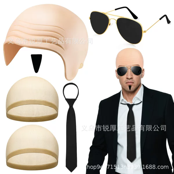 Halloween Cosplay Scalp Fake Bald Monk Artificial Scalp Headgear Masquerade Performance Set