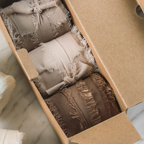 Hand-torn chiffon raw edge ribbon wedding bouquet lace ins satin ribbon strips handmade pearl chiffon ribbon