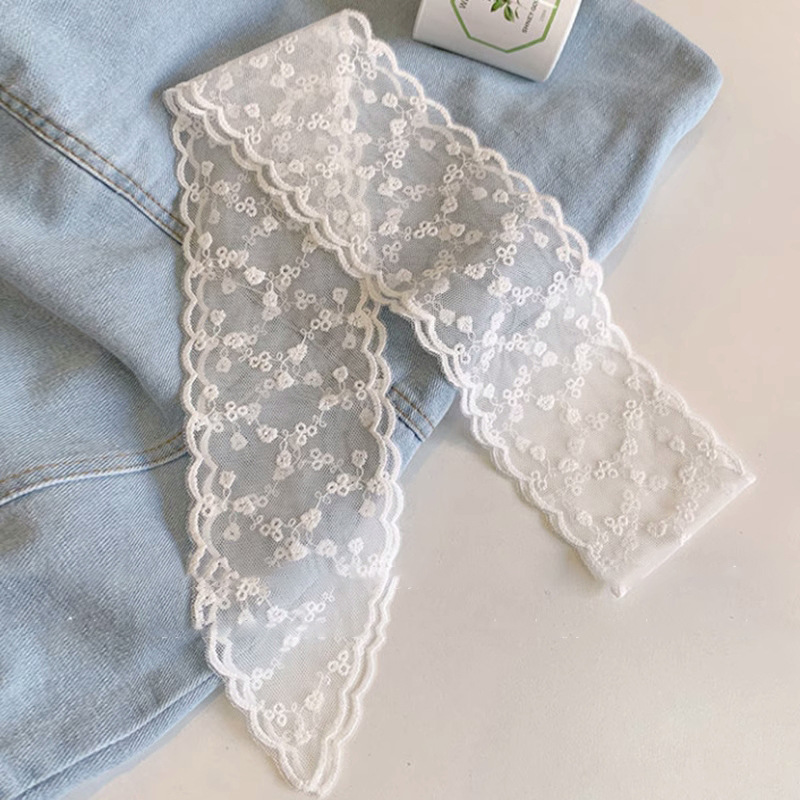 Chica Showa ~ Tela larga de encaje suave francés con tirantes para el cabello, diadema, temperamento de súper hada, bufanda de seda retro, estilo de verano