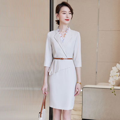 职业连衣裙女2022新款气质高档收腰显瘦裙子美容院酒店前台工作服