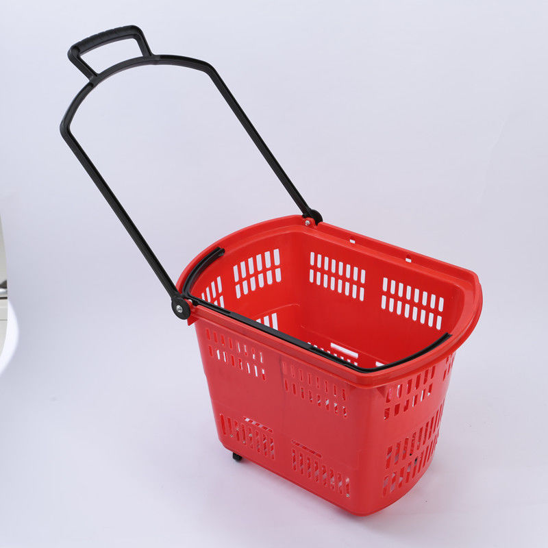 购物车超市市购物篮拉杆带轮商场购物框手提篮购物筐塑料购物篮|ru