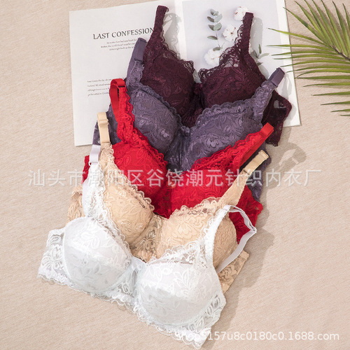 Elegant Western thin cotton bra cups large lace push-up bra for women with comfortable shaping and breast support