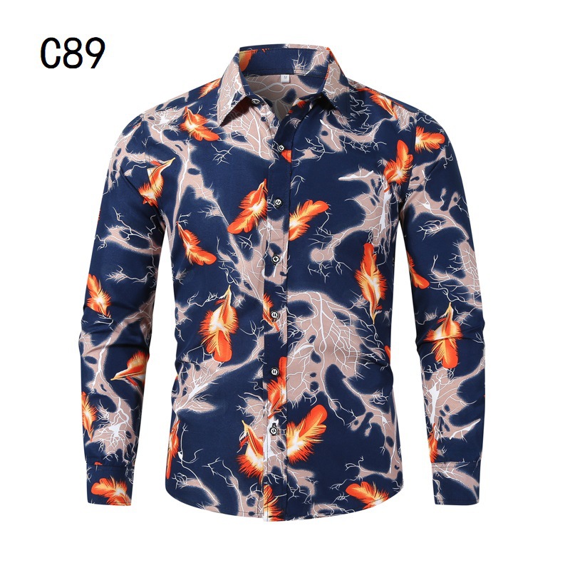 1508-C89-P18 Men's 2023 Autumn New Plus Size Long Sleeve Shirt Floral Print Men's Clothing Wrinkle-Free