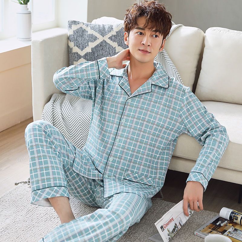Pijama de algodón 100% de los hombres de manga larga de primavera y otoño más tamaño de otoño e invierno más el tamaño de los hombres gordos homewear traje
