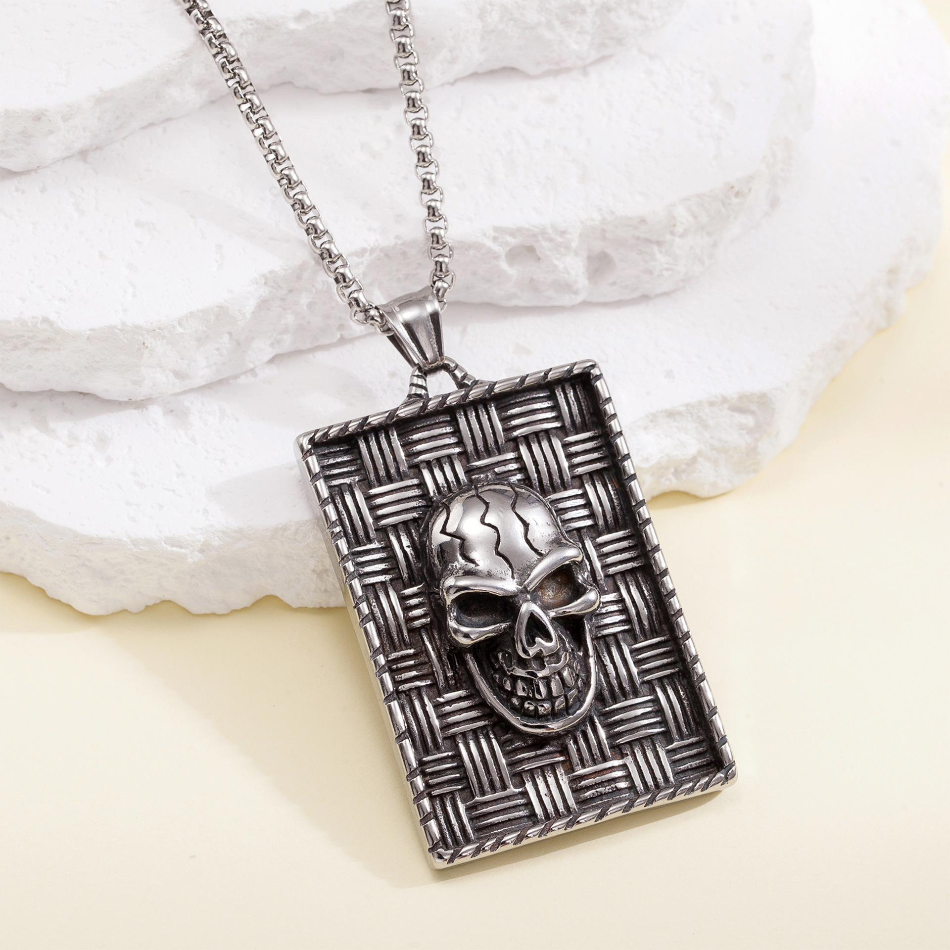 woven retro long pendant stainless steel