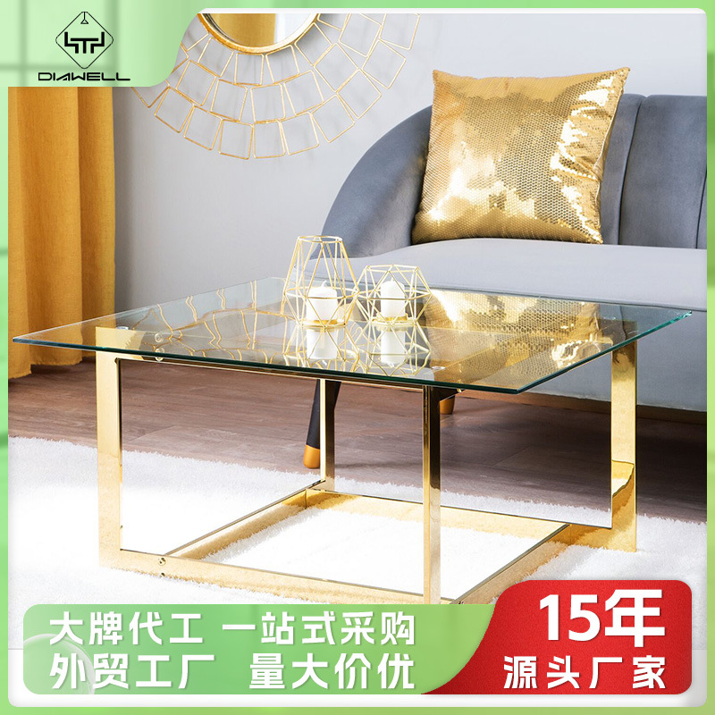 Mesa de café, mesa de té de lujo ligera, sala de estar, mesa de café sentimental de alto nivel, mesa de té de vidrio temperado minimalista