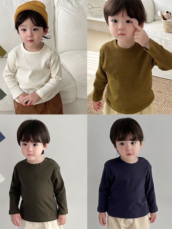 (Base de algodón Shu) básica de color sólido a juego superior otoño niños y niñas básica de algodón a juego ropa base para niños