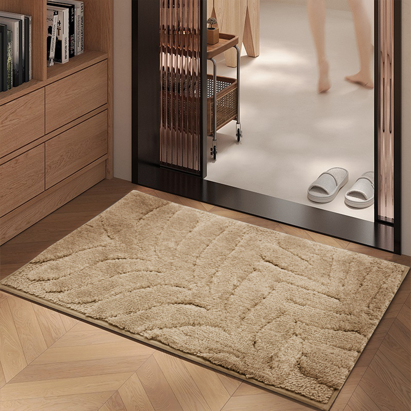 Cross-Border Leaf High and Low Wool Home Flocking Bathroom Floor Mat Strong Absorbent Blanket Anti-Slip Mat Toilet Entry Quick-Drying Foot Mat