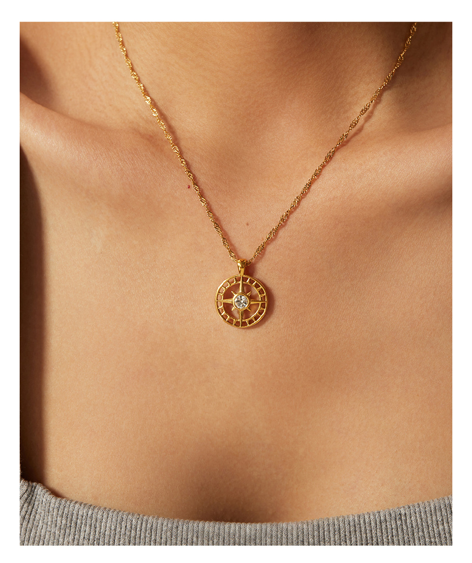 Retro Geometric Stainless Steel Titanium Steel Plating Zircon Necklace