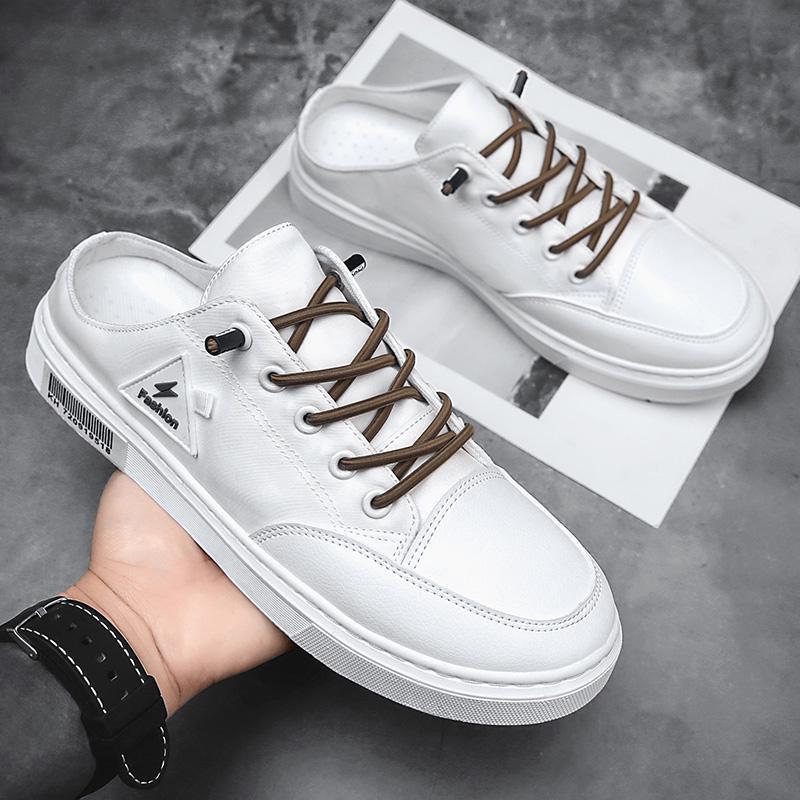 2025 Summer New Style Backless Half-Slippers for Men, Korean Fashion Breathable Canvas Shoes, Casual Trendy Sandals