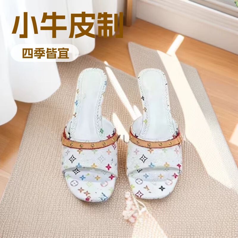 European and American Fashion High-Heeled Slippers 2025 New Super Popular Denim Embroidered Printed Sandals with Thin Heels, Stylish and Trendy for Cross-Border Trends