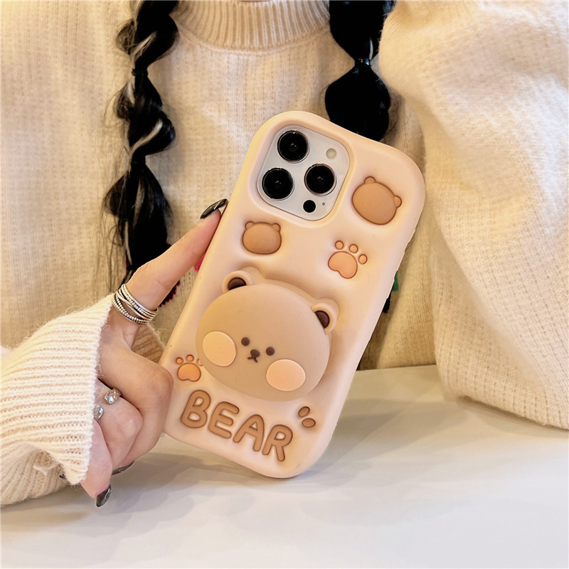 Dumb Cute Bracket Bear iphone15pro Silicone Apple 16/14promax Anti-fall Mini Phone Case Soft 13