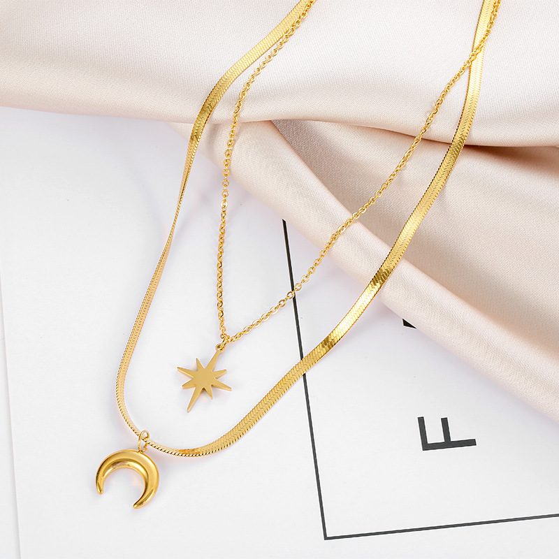 Fashion Star Moon Titanium Steel Necklace 1 Piece