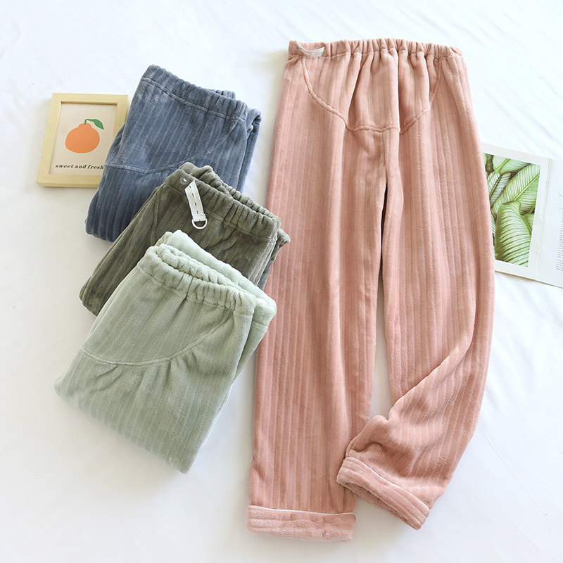 Flannel maternity pants autumn and winter plus size thickened coral fleece pregnant women plus size high waist adjustable belly support pants