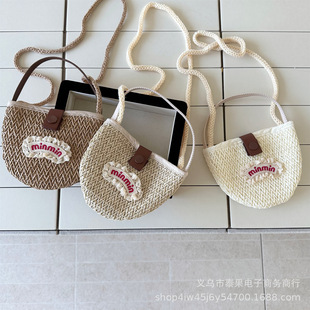 Baby's New Summer Paper Straw Woven Mini Version Snap-Button Diagonal Coin Purse Kidsren's Concave Wear Shoulder Bag