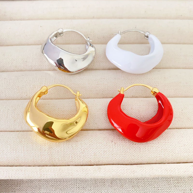 明星同款重工設計時尚不規則琺瑯釉銅鍍真金高級感個性復古耳環女