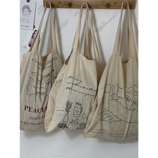 Cotton bag custom Japanese literary lazy simple casual letters all-match ins thin shoulder bag to print logo